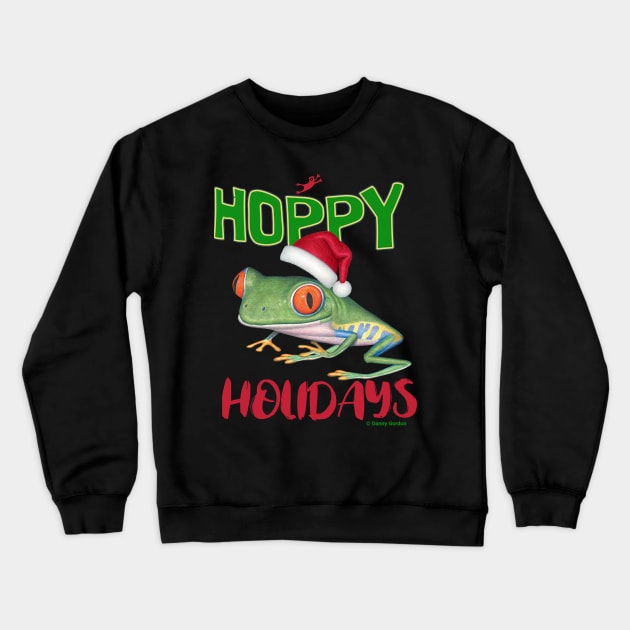 Cute Red Eyed Tree Frog on a Merry Christmas Hoppy Holidays Frog Crewneck Sweatshirt by Danny Gordon Art